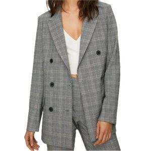 Aritzia BABATON Samuel Double Breasted Blazer Size 6 Grey Check EUC